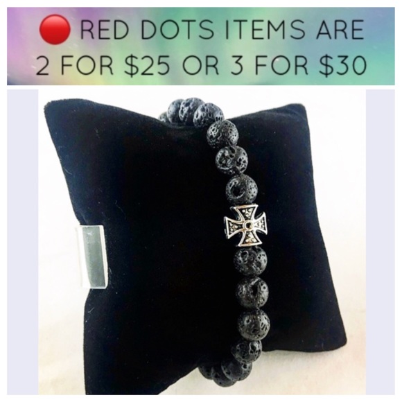 Silverskylight Other - 🔴Men / women Lava rock silver cross bead bracelet